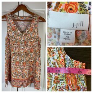 J Jill Sleeveless Button Up Shirt Womens XS Petite PXS Print Flowy Church Easter